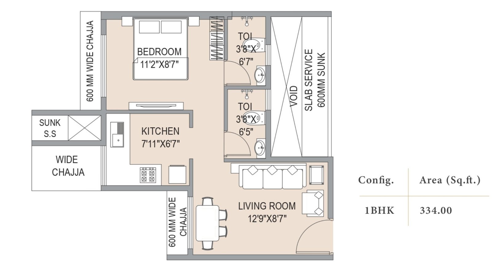 Southfield-Gravity-Floor-Plan-1-BHK-334-Sqft