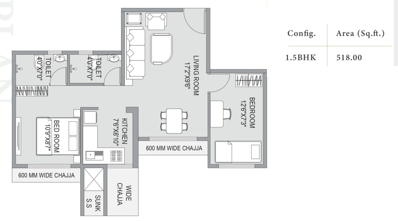 Southfield-Gravity-Floor-Plan-1.5-BHK-518-Sqft