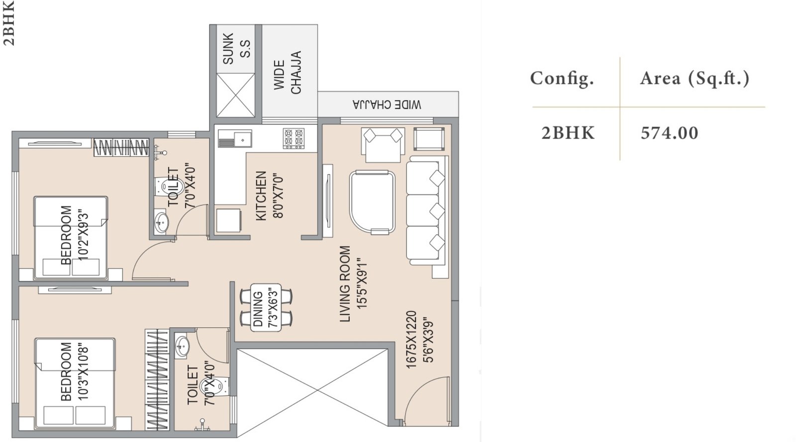 Southfield-Gravity-Floor-Plan-2-BHK-574-Sqft